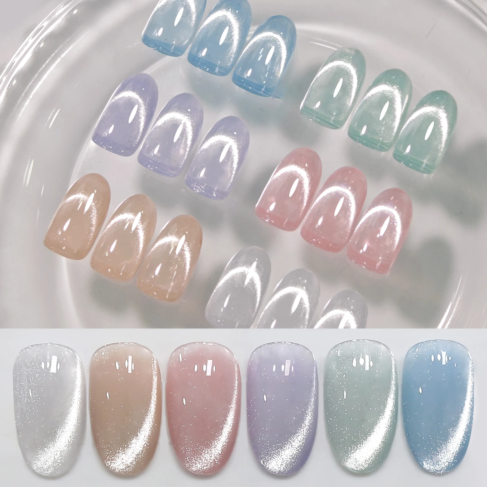 

BORN PRETTY 6pcs Milky Jelly Cat Magnetic Gel Nail Polish Set 7ml Magnetic Stick Holographics Glitter Pastel Blue Nail Salon