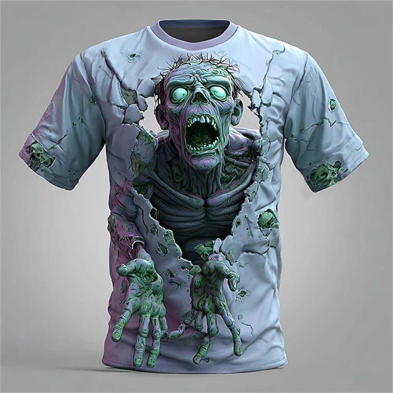 New Halloween Pumpkin Print Men's T Shirt Personality Hip Hop Trend Short Sleeve T-Shirts Y2k Clothes Casual Funny Terror Tops