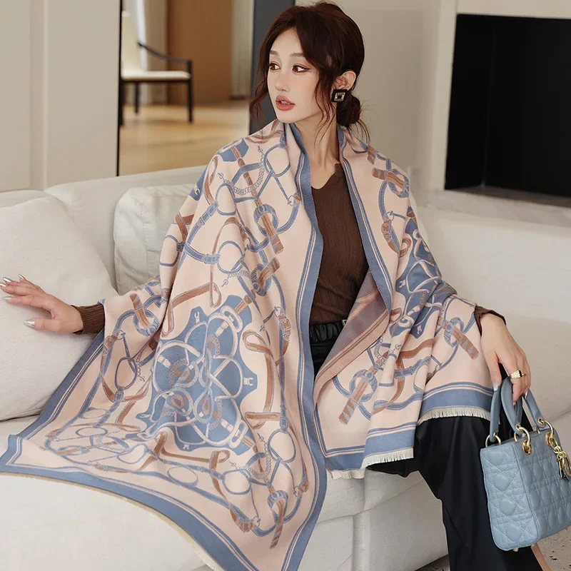 Cashmere Warm Blanket Winter Scarf Women Fashion Print Thick Pashmina Poncho with Tassel Shawl Wraps Bufanda Accessores