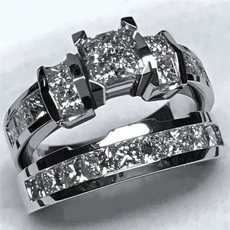 Vintage Promise Ring Set 925 sterling silver Princess cut Lab Diamond Engagement rings for women Men Jewelry best Gift