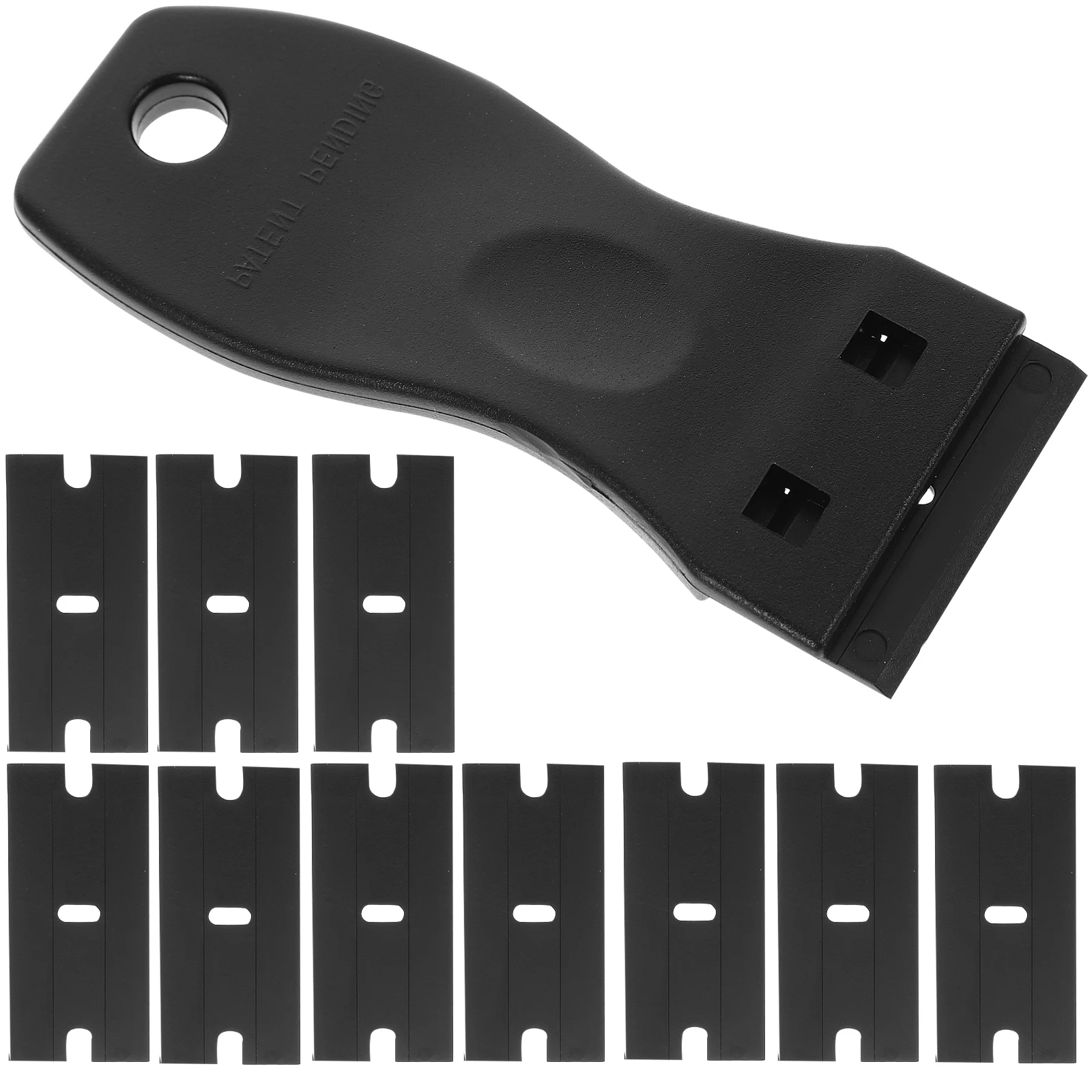 

1 Plastic Blade Glue Removal Tool Set 1Scraper 10Blades Black Color Cleaning Gasket Label Remover Window Film Decal Glass
