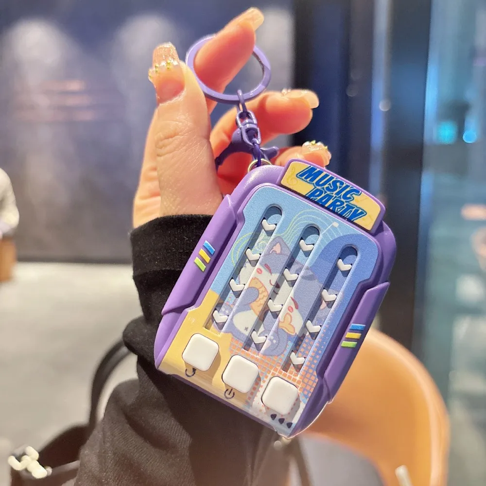 Cartoon Dancing Machine Keychain Stress Relief Rhythm Game Fast Push Rhythm Game Machine 3 Color Light Bag Charm