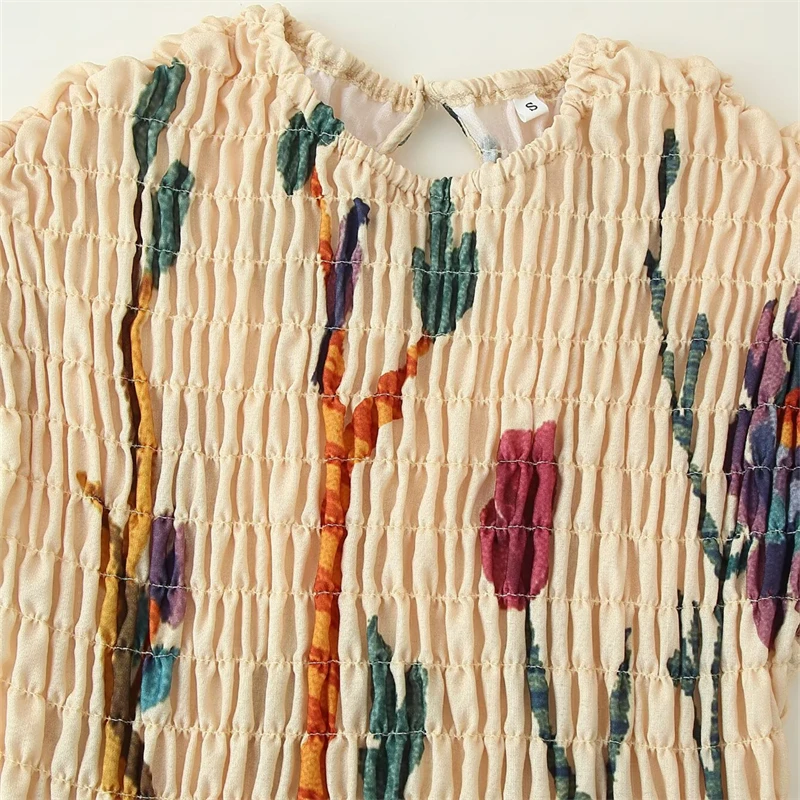 Keyanketian 2025 novo pintado à mão impressão plissado cintura elástica sem mangas vestidos midi estilo retro magro em camadas uma linha vestido longo