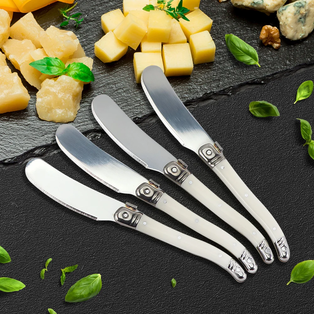 4/6/8Pcs Butter Knives Butter Spatula Stainless Steel Jam Spreader Cake Slicer White Plastic Handle Cheese Spreader Knife