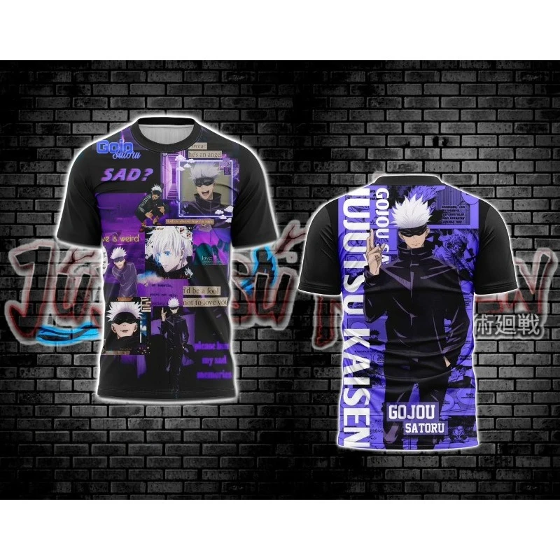 เสื้อยืดพิมพ์ลาย 3 มิติ ซาโตรุ โกโจ จากอนิเมะจูจุสึไคเซ็น ของแบนได เสื้อผ้าลำลองสำหรับผู้ชาย สไตล์สตรีทแวร์ ของที่ต้องมีสำหรับแฟนอนิเมะ สวมใส่สบายในชีวิตประจำวัน