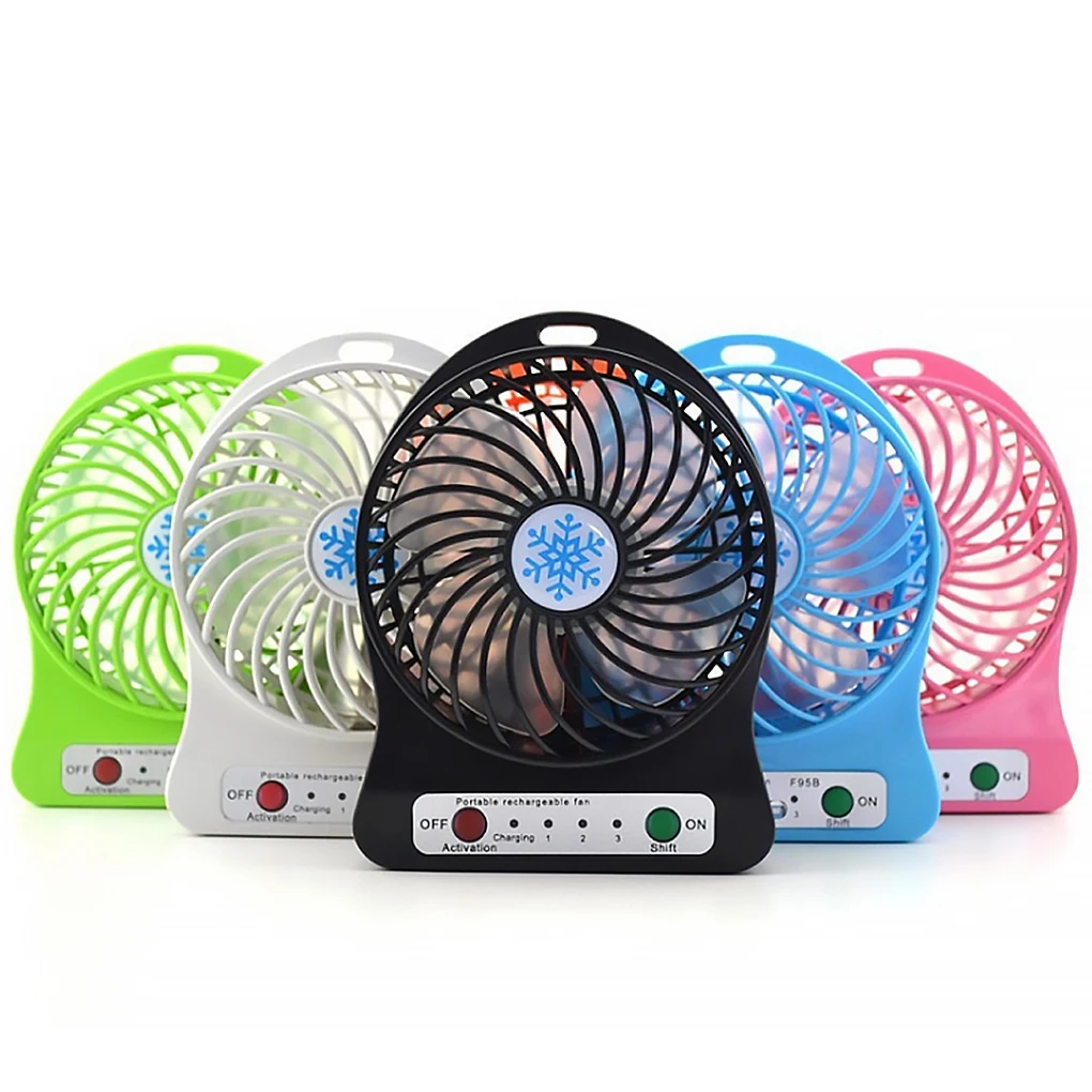 USB Rechargeable Mini Fan Indoor Outdoor Portable Desktop Plastic Electric Fan with LED Light