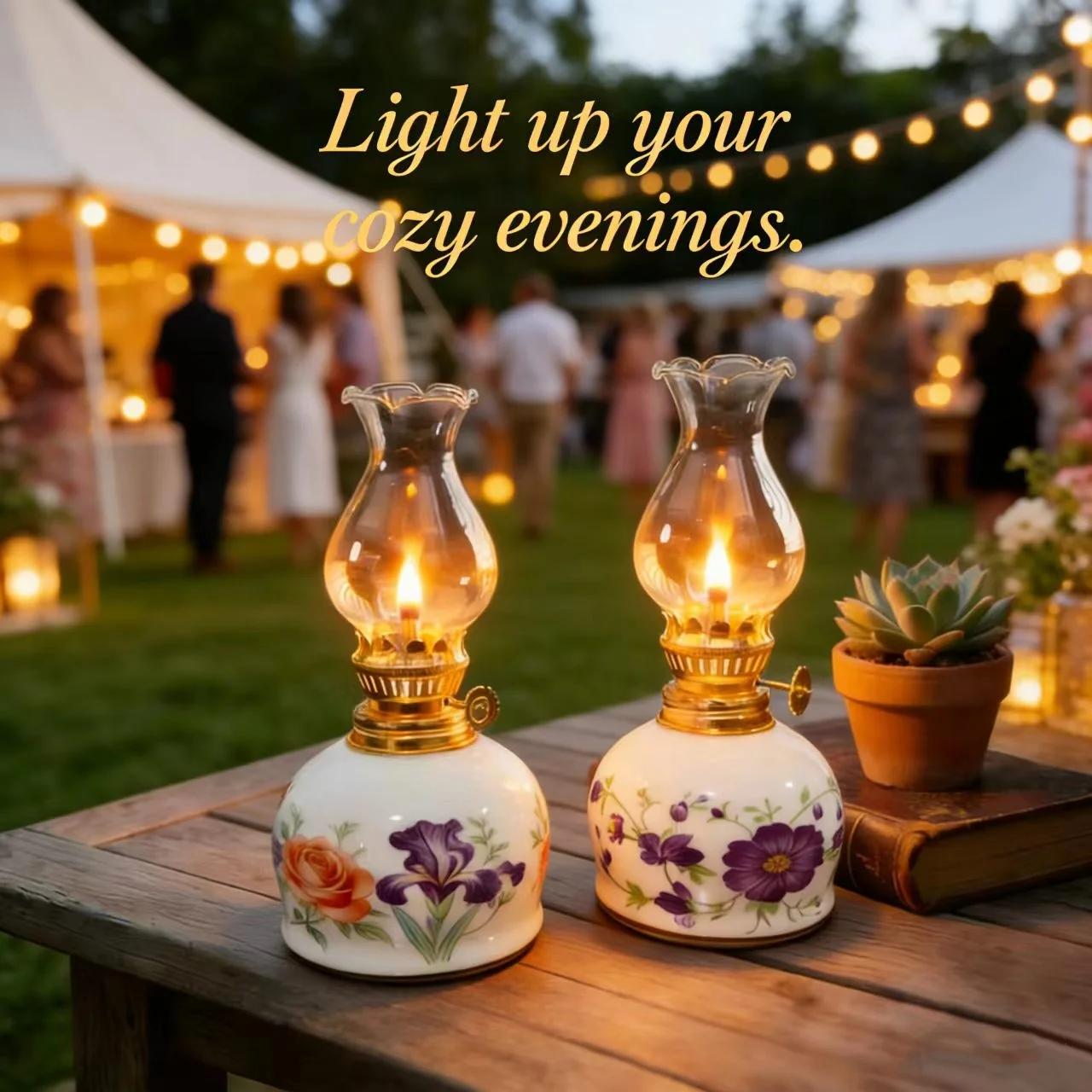 1 Piece Outdoor Patio Atmosphere White Porcelain Oil Lamp, Windproof Glass Candle Holder, Outdoor Patio Atmosphere Oil Lamp, Cam