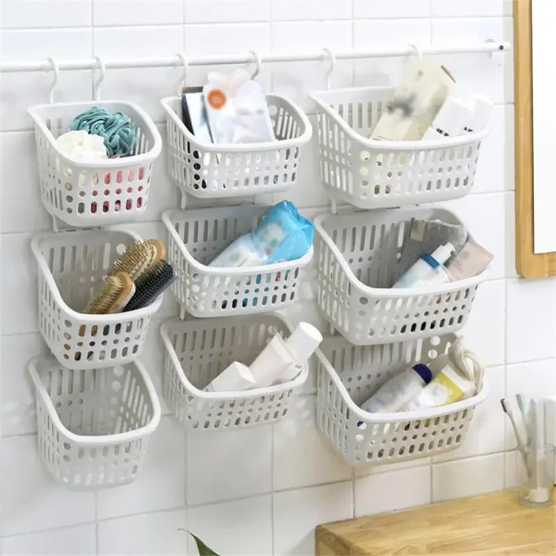 

Plastic Basket Hanging Shower Basket With Hook For Bathroom Holder Kitchen Hook Basket Organizer Shopping basket grocery Box