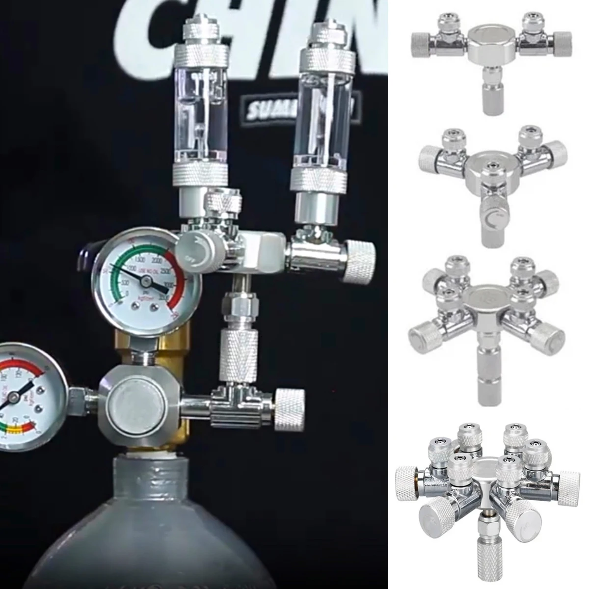 Aquarium Carbon Dioxide Distributor Stainless Steel 1/2/3/4/6-way CO2 Splitter Check Valve Bubble Counter for Solenoid Regulator