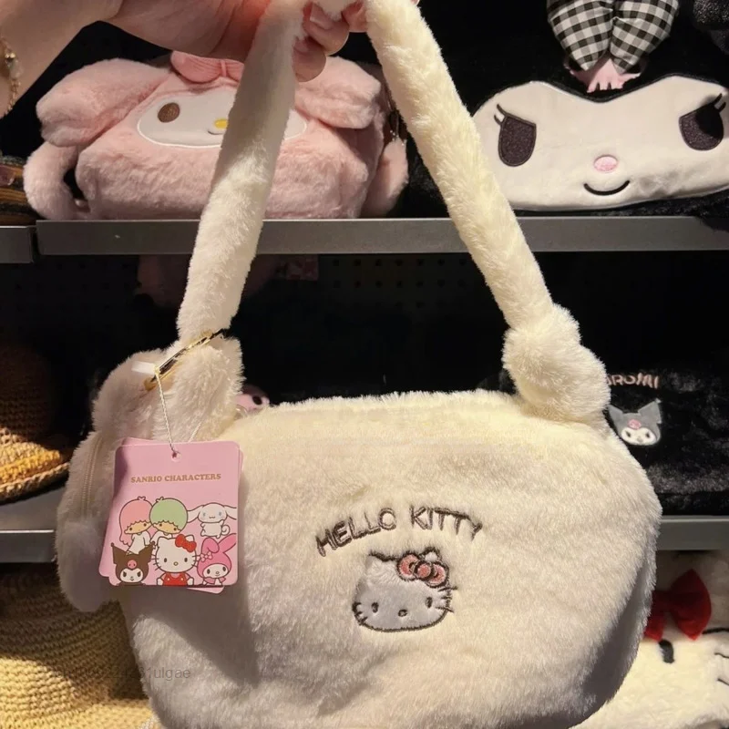 Sanrio Hello Kitty biały pluszowy torby kobiety miękkie luksusowe torebki z torebką Y2k śliczne torby pod pachami kobiet Kuromi nowe mody skrzynki