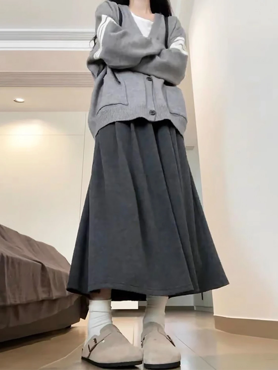 

Early Spring 2026 Women's High Waist A-Line Skirt Korean Sle Deep ey Rice ain Long Skirt Slimming Versatile Skirt