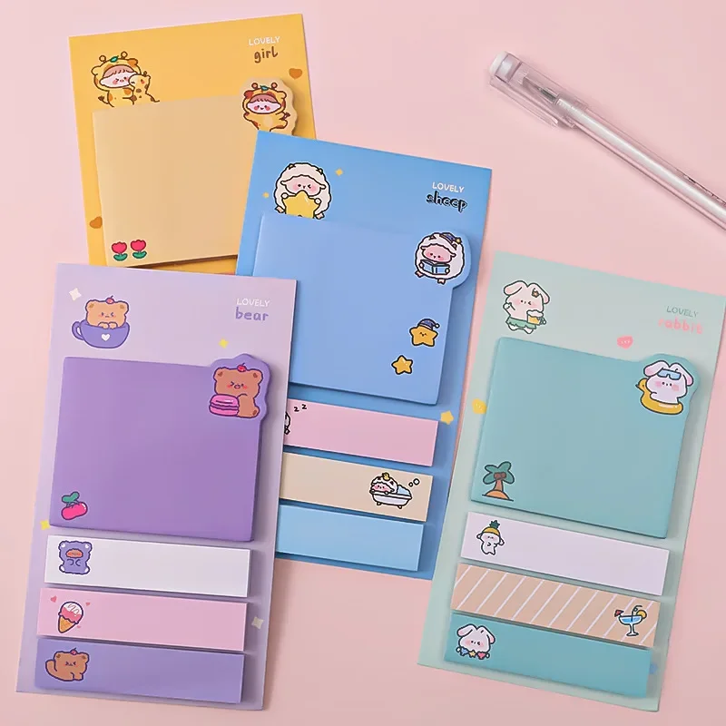 80 Sheets Ins Cartoon Bear Sticky Notes Memo Pad Self-Stick Note Diary Stationary Scrapbook Students To-do Record Sticky Pad