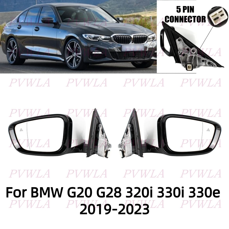 

5PIN For BMW G20 G28 320i 330i 330e 2019-2023 Black/White Painted Blind Spot Turn Lamp Heat Rear Mirror Assembly Car Accessories