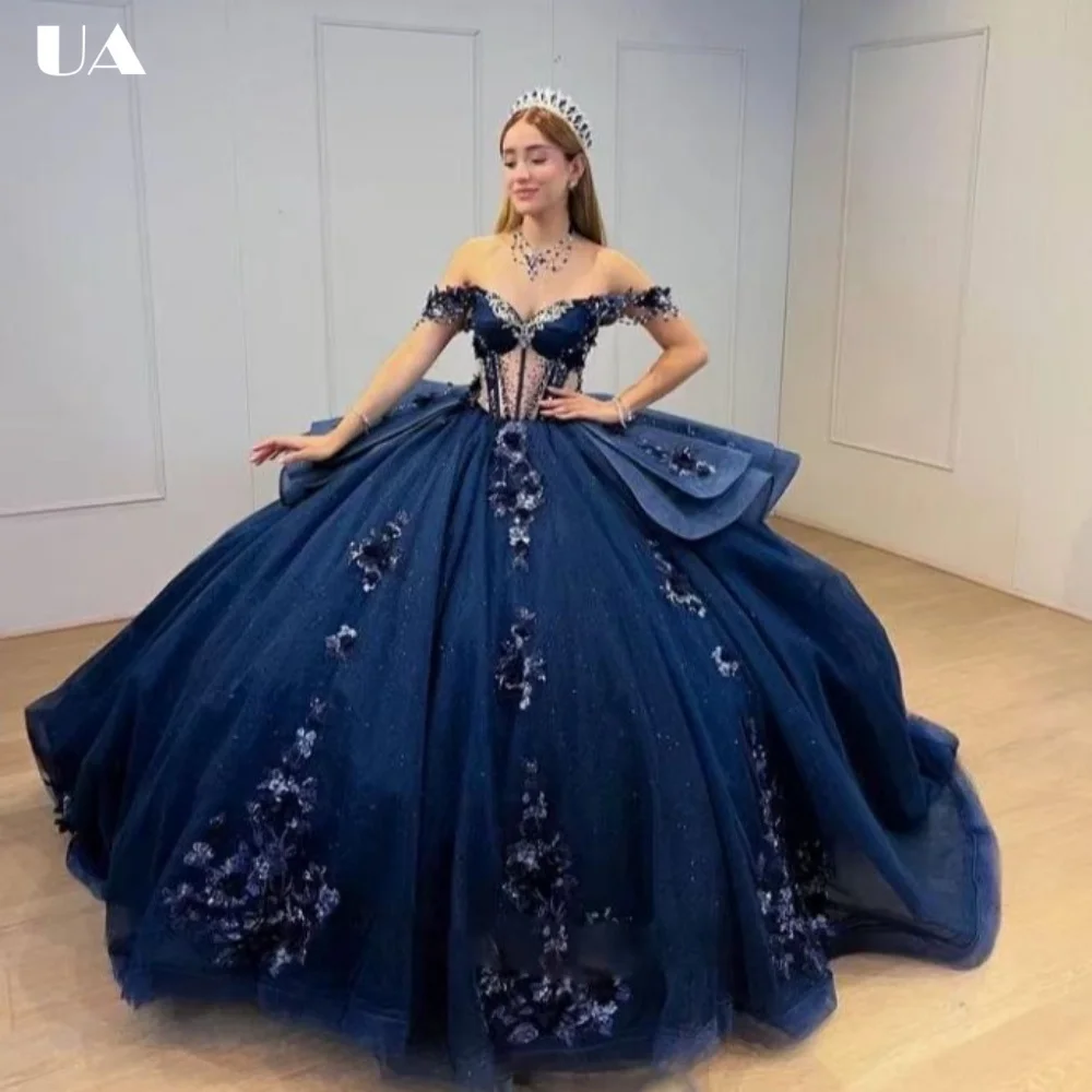 Vestido de Quinceañera Personalizado ULBYANRY, Estilo Línea A con Apliques, Vestido Clásico de Quinceañera con Hombros Descubiertos, Vestido de Gala de Lujo con Cordones