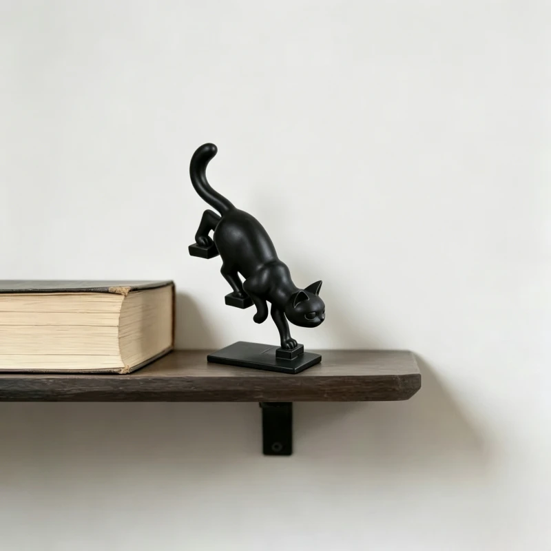 Playful Leaping Black Cat Figurine,3D Printed Dynamic Feline Sculpture For Office Desk Bookshelf Study Room Cat Lover Decor Gift