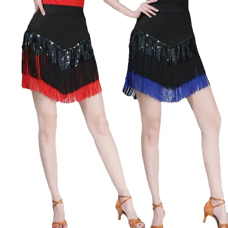 

Latin Dance Skirt Costume New Adult Female Fringed Skirt Three Steps Cha Cha Dance Costume Sequins Performance 2025