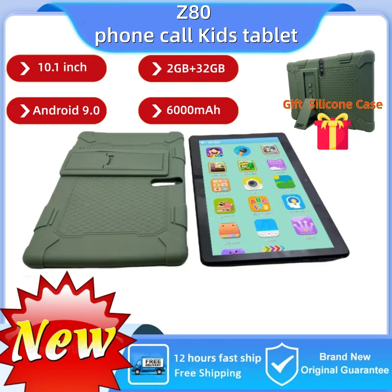

Z80 2G/3G Телефонный звонок Детский планшет 10,1 дюйма Android 9.0 MTK6737 4-ядерный 2 ГБ ОЗУ 32 ГБ ПЗУ 1280*800 IPS 6000 мАч Подарочная подставка Силиконовый чехол