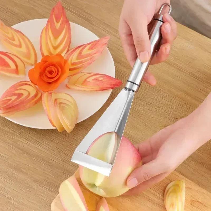 Stainless Steel Fruit Carving Knife Triangular Shape Vegetable Knife Slicer Fruit Platter Non-slip Carving Blade Kitchen Tool