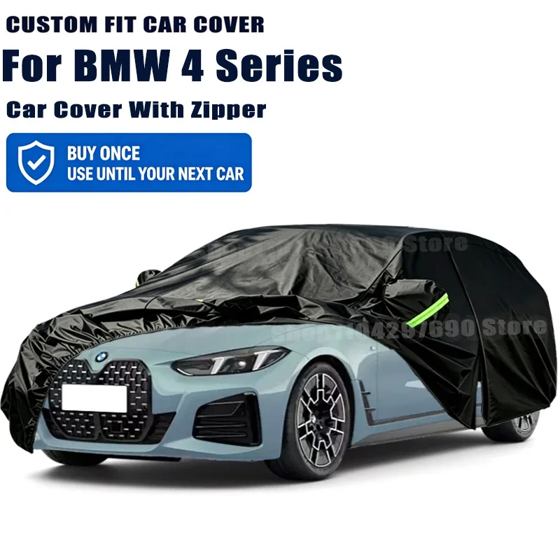 For BMW 4 Series Outdoor Full Car Cover With Zipper Snow Cover Sunshade Waterproof Dustproof Exterior Protection