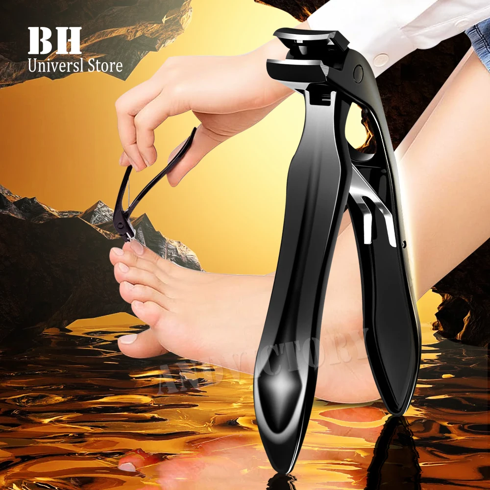 Nail Clippers Angled Head Thick Toe Nail Clippers with Catcher Large Wide Jaw Sharp No Splash fingernail Clipper Nail Cutter