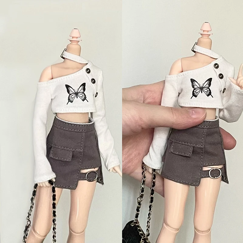 Dlbell blythe Puppe Kleidung Mode schulter frei Schmetterling Top Mini kurzen Rock hohe Stiefel für blyth ob24 Pullip Puppen Streetwear