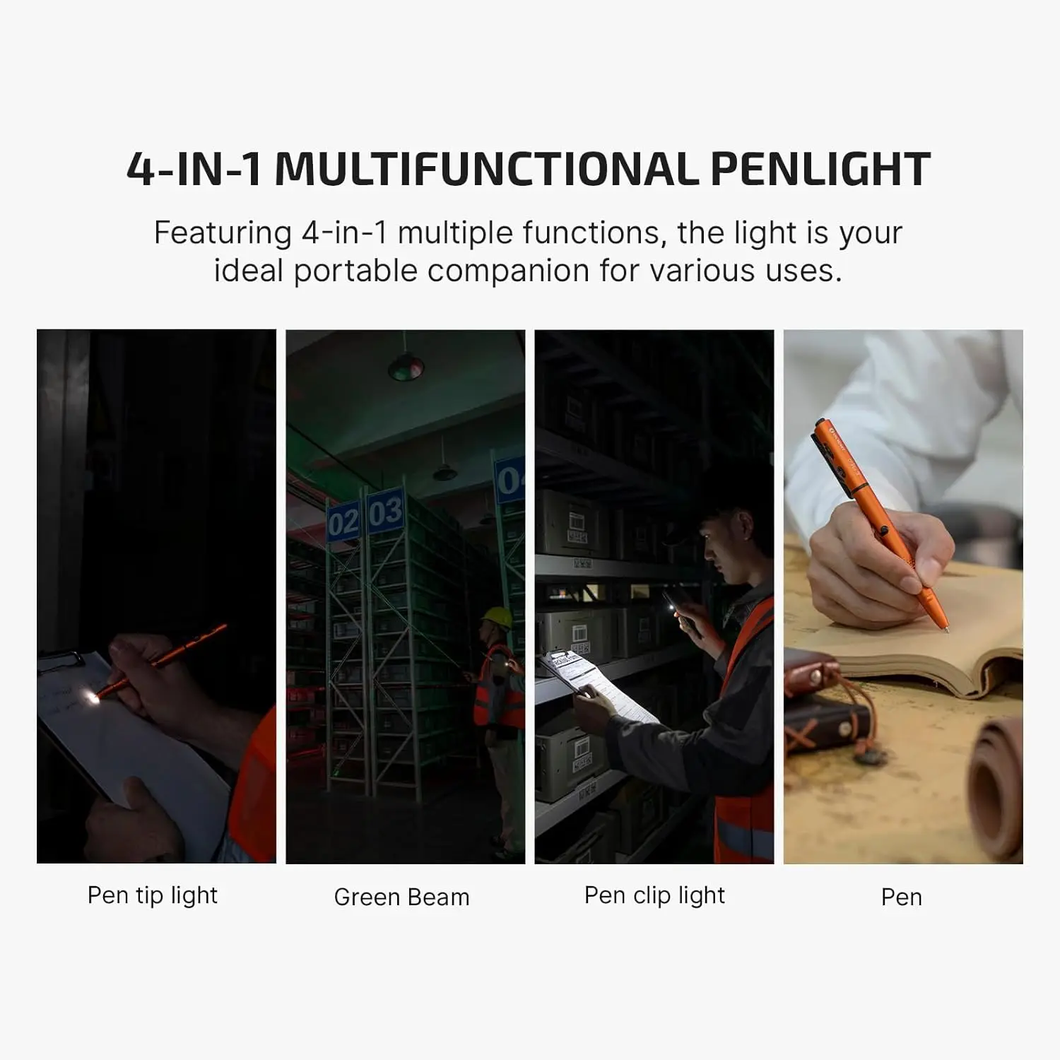 O'Pen 3 EDC Pen Light, haz verde de 120 lúmenes, linterna LED recargable USB-C, naranja