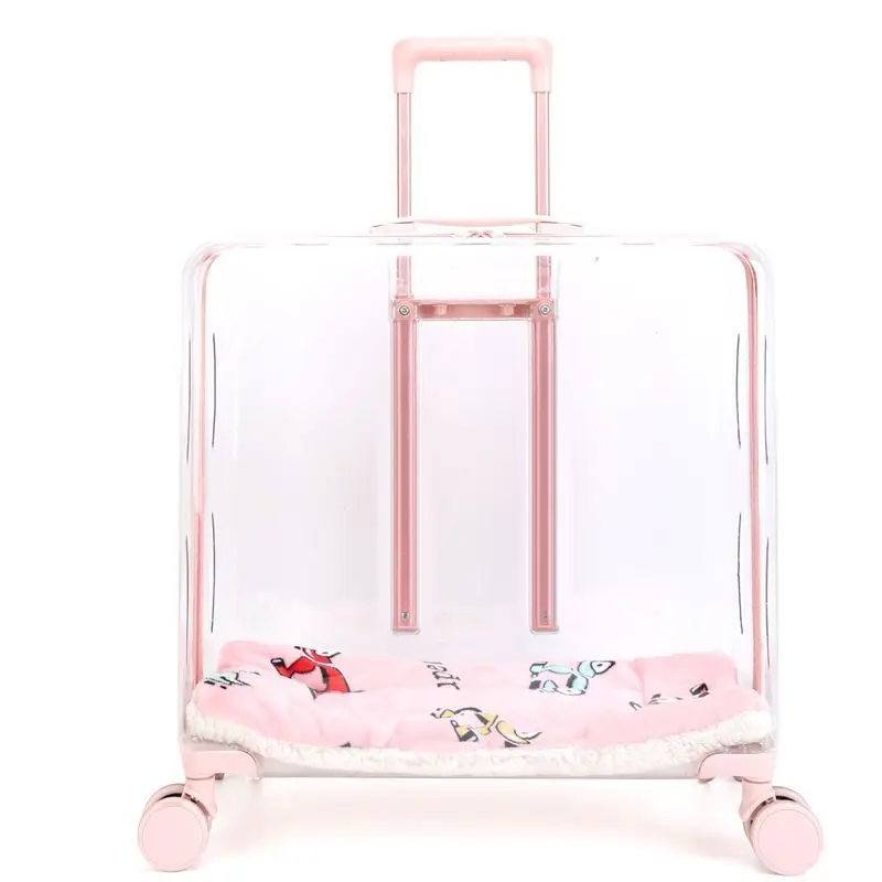 Versatile Outdoor Cat Carrier and Luggage with Transparent Design, Breathable Mesh, Multiple Pockets and Removable Wheels