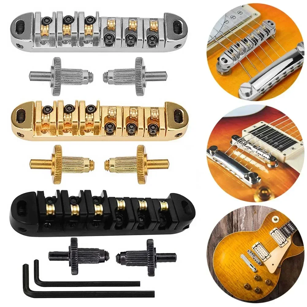 Tune-O-Matic Guitar Bridge Roller Saddles Parts W/ 2 Studs For LP SG Electric Guitars For Over 6mm Posts High Stability Saddle