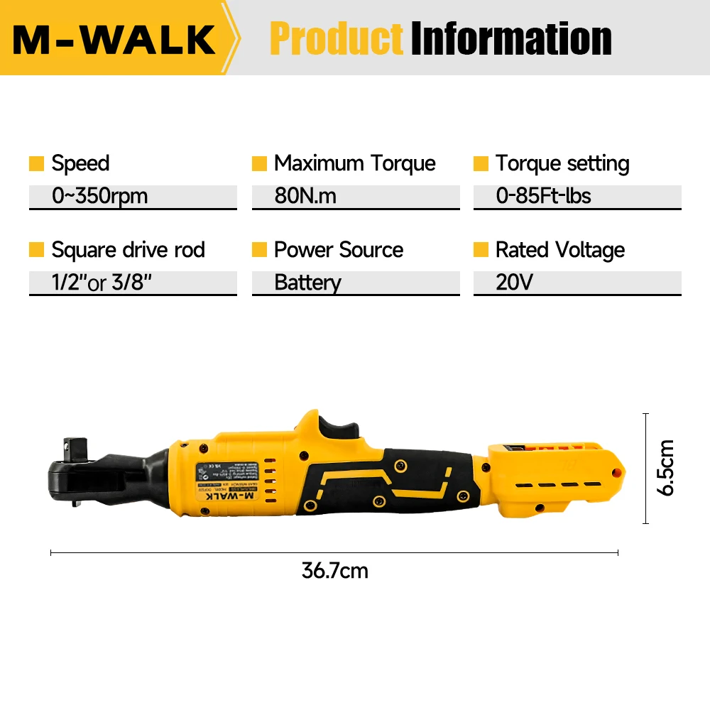 M-WALK 1/2 Inch Brushless Electric Ratchet Wrench 3/8 Inch Cordless Variable Speed Impact Driver Tool For Dewalt 20V Battery Pin image 4