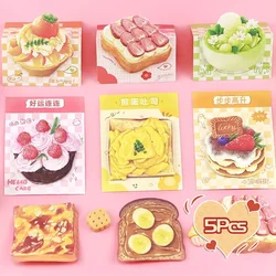 5Pcs/Lot Cute Cartoon Bread Cake Sticky Notes Standing Notepad Kawaii Food Toast Memo Pad Sticker Post School Office Stationery