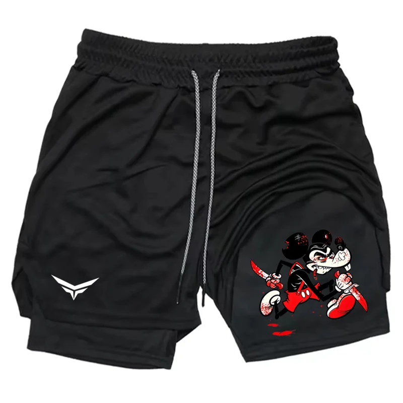 

Vintage Football Club Logo Print 2-Layer Black Shorts, Lightweight Moisture-Wicking, Perfect for Workout Casual Streetweardf0452