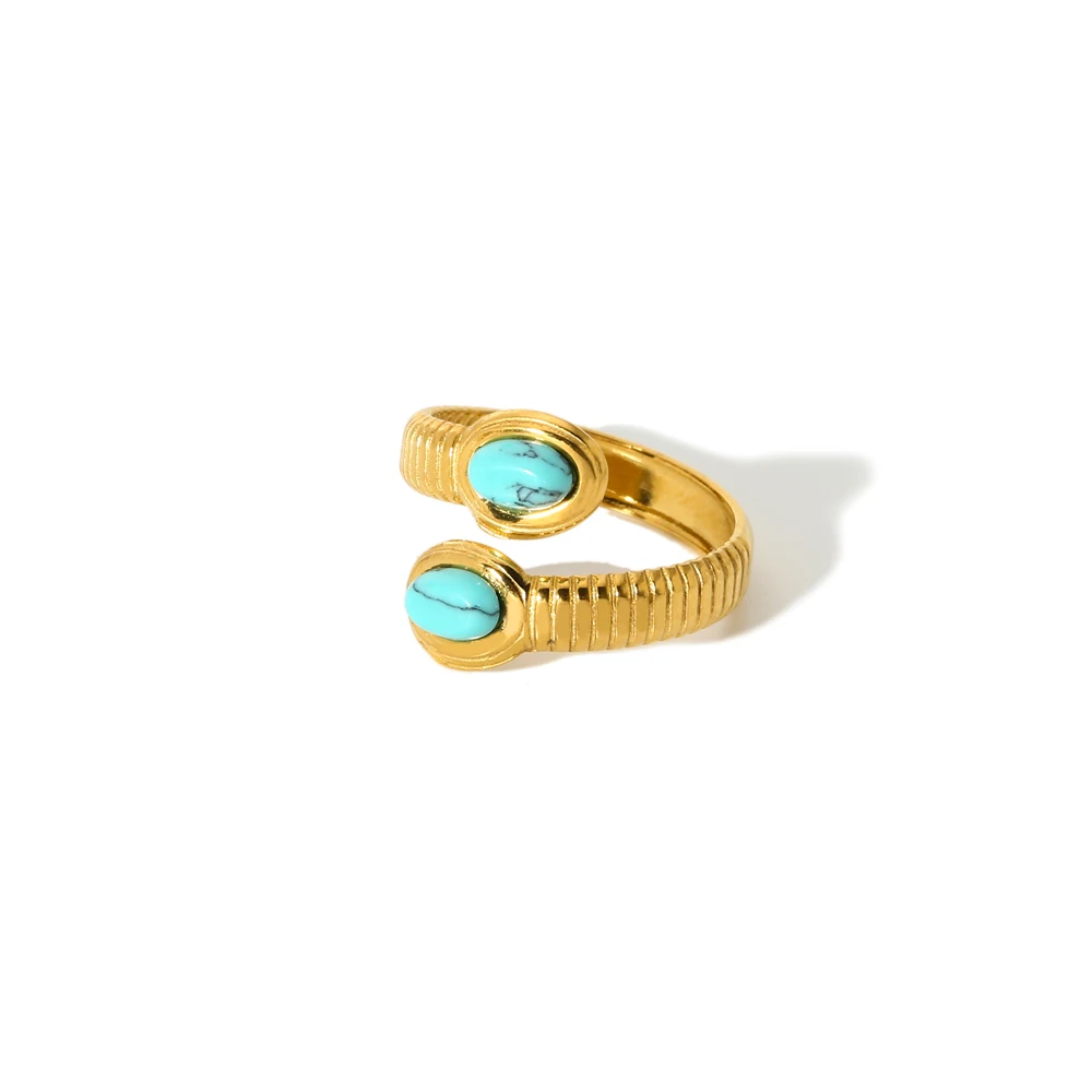 Bunte Natursteinringe Schmuck Schlangenring wasserdicht 18K vergoldeter Edelstahlring für Frauen Geschenk – Detail 13