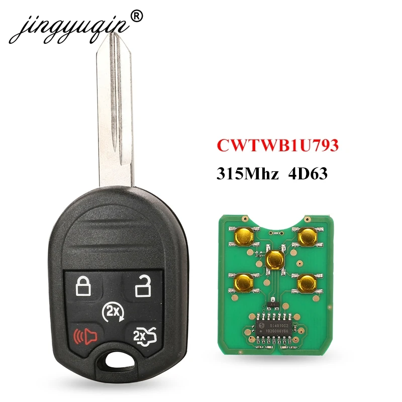 

jingyuqin 5Button Remote Key Fob for Ford Expedition Mustang Explorer Taurus Flex Edge Escape Fusion 315MHz 4D63 Chip CWTWB1U793