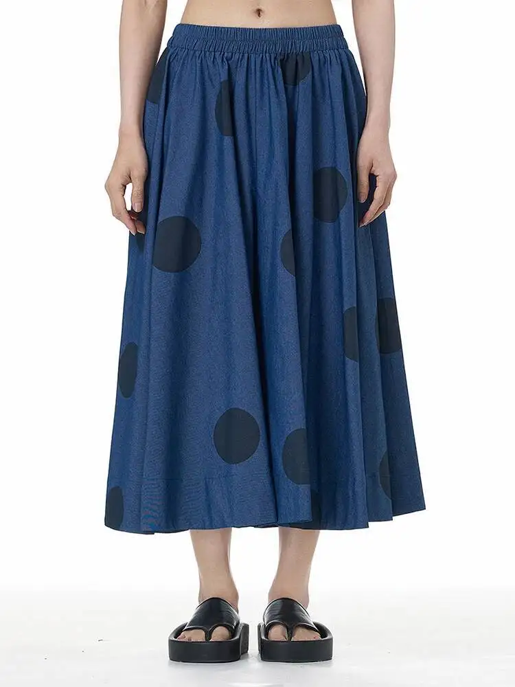 Pantalon en Denim imprimé à pois bleus, taille haute élastique, jambes larges, nouveau pantalon pour femmes, mode printemps automne