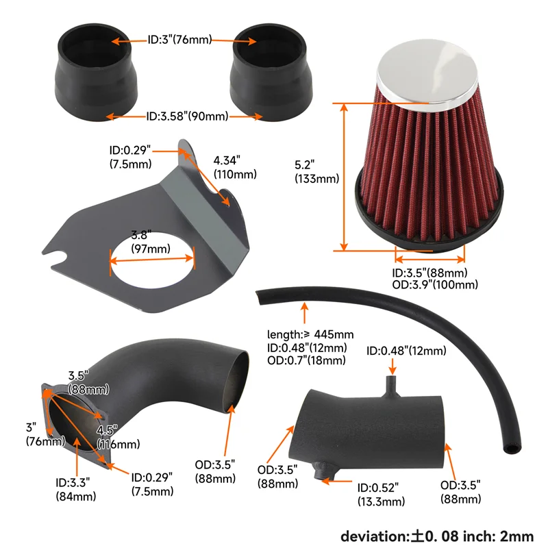 Cold Air Intake Pipe Kit & Air Filter Fits for Mustang GT/GTS 5.0L V8 Engine 1994-1995