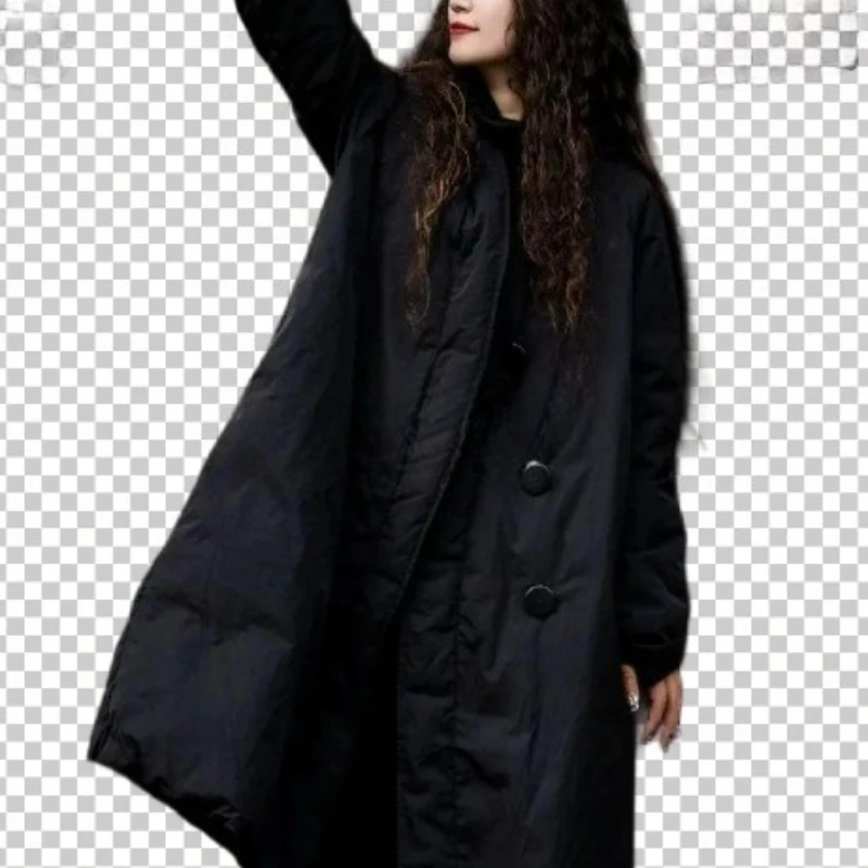 2026 Neuer mittellanger, warmer, lässiger Wintermantel mit lockerem, elegantem, knielangem Design im chinesischen Stil aus Daunenbaumwolle für Damen