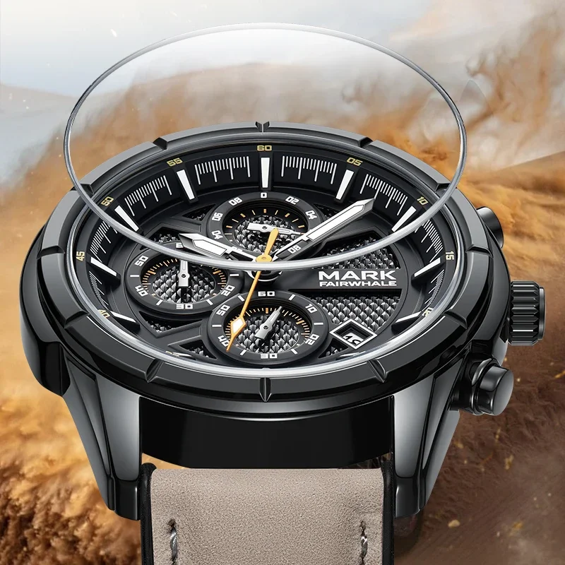 MARK FAIRWHALE Watches for Man 5024 Trend Brown High End Quartz Wristwatches MultiFunctional Date Luminous Waterproof Men Watch
