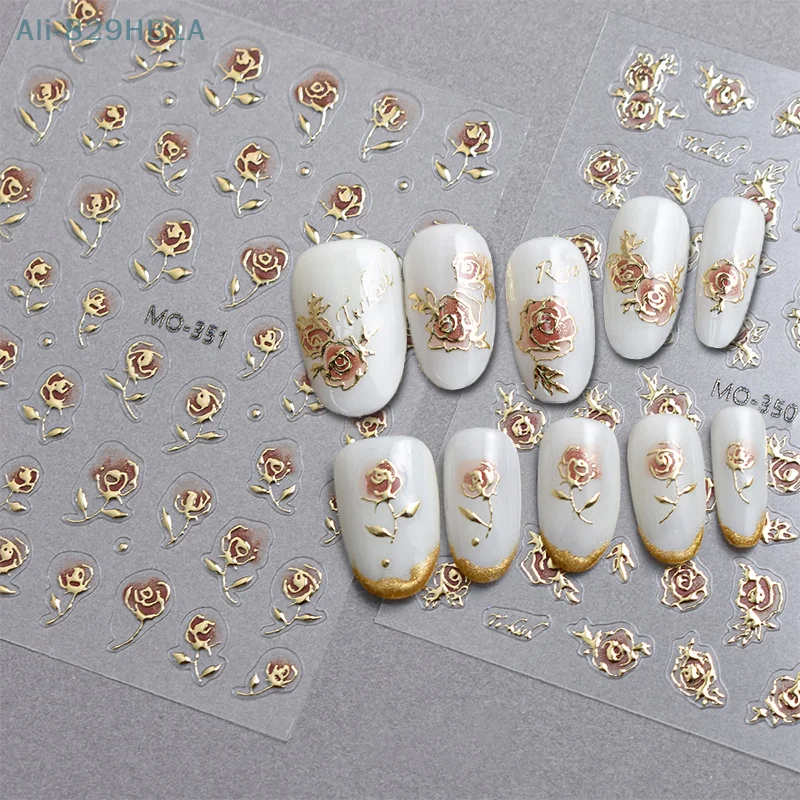 Nail Art Stickers Gilding Design French Romance Retro Style Rose Shape Self-adhesive DIY Decorations Accessories