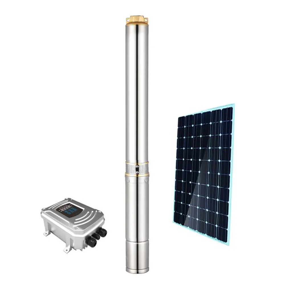 

DC brushless permanent magnet submersible deep well solar water pump set with external controller