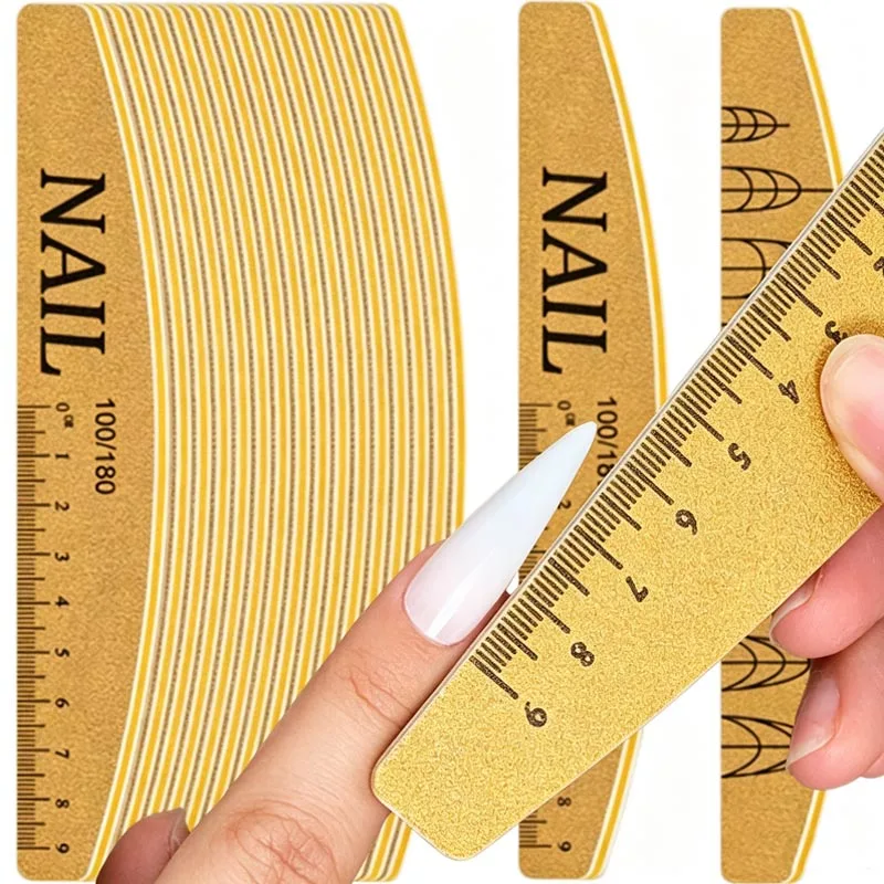 1-20pcs Double-sided Nail Shaping Files Washable Ruler Nail File Set Polishing Sponge Durable Nail Sanding Manicure Arts