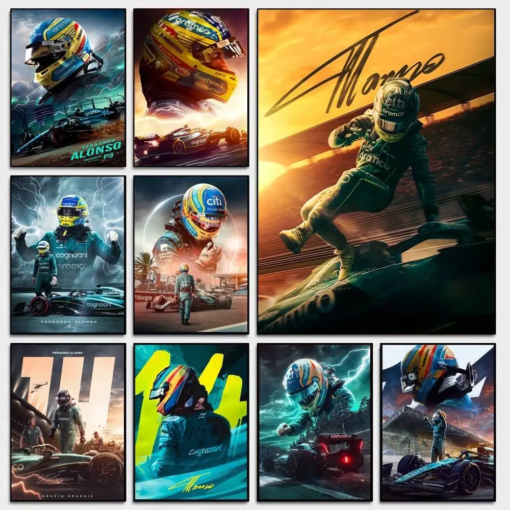 لاعبي الرياضة التنافسية الكلاسيكية فرناندو ألونسو أنيمي الملصقات لزجة ورق أبيض ملصق DIY غرفة بار مقهى Kawaii غرفة ديكور #1