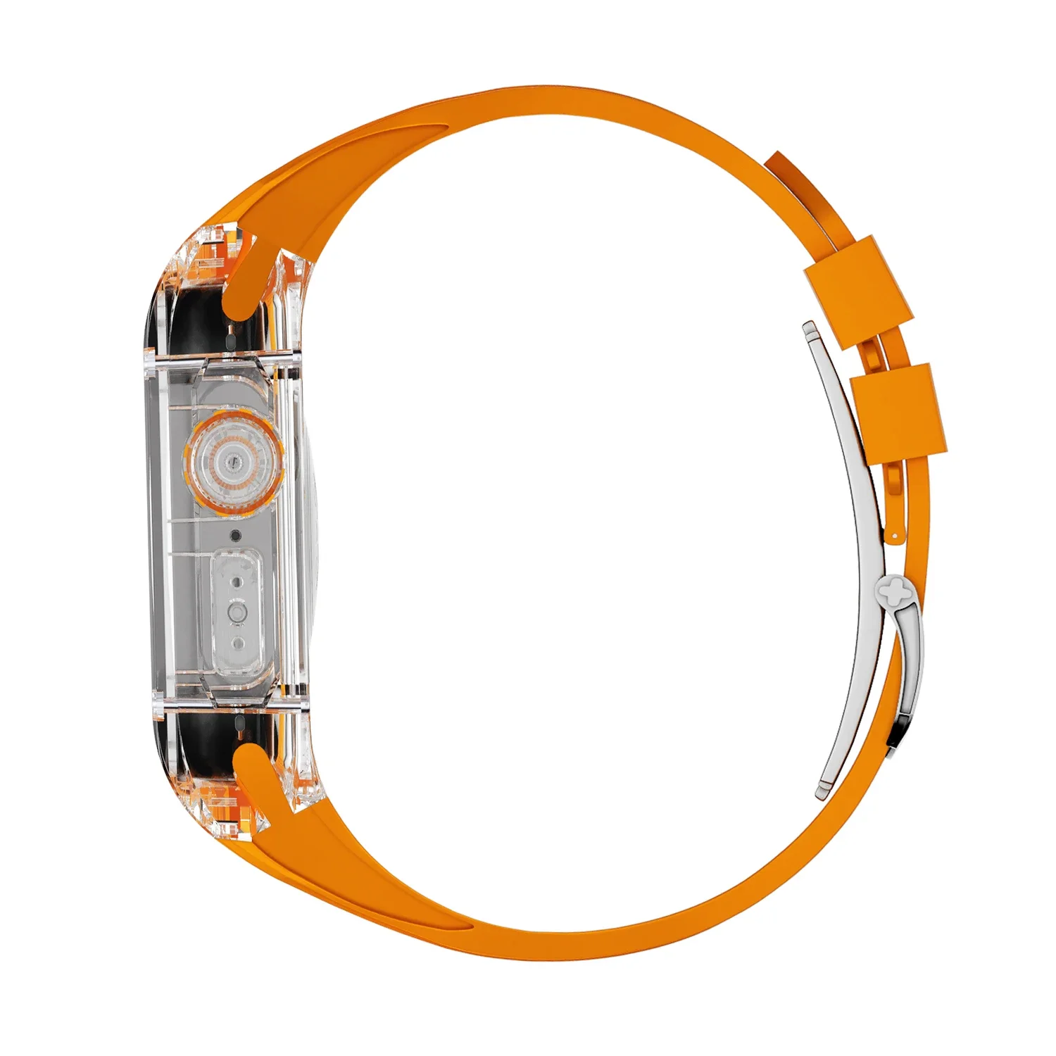 Transparent Mod Kit Case For Apple Watch 9 Silicone Band For iWatch Series 8 7 SE 6 5 4 45mm 44mm Case + Rubber strap