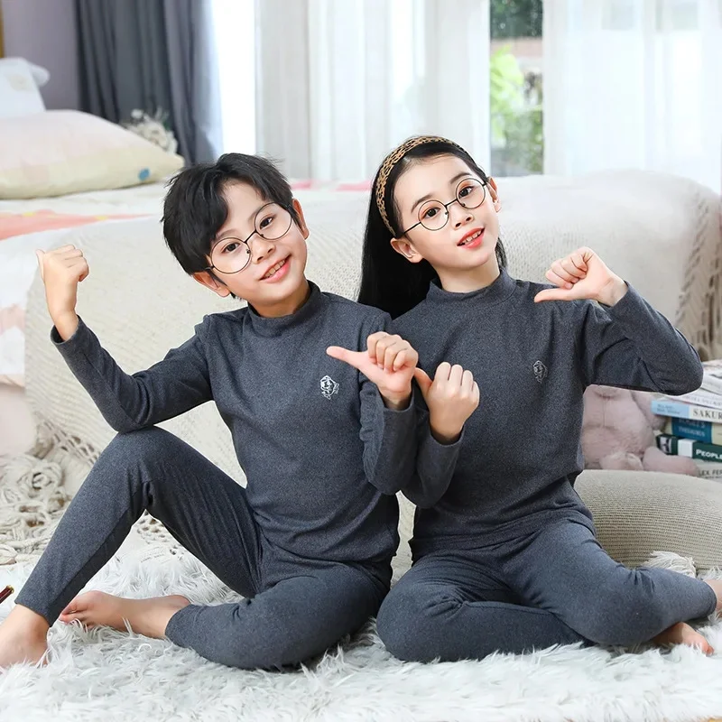 Boy Girl Thermal Sleepwear Sets Kids Autumn Winter Underwear Suit Children Pajama+Pants 2Pcs Teenager No Trace Homewear Clothes