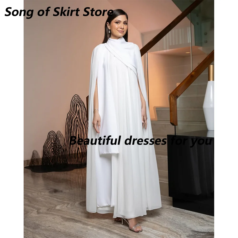 

Saudi Arabian Evening Dress Customized High Neck Long Sleeves A Line Evening Gowns Ankle Length Formal Dresses for Women