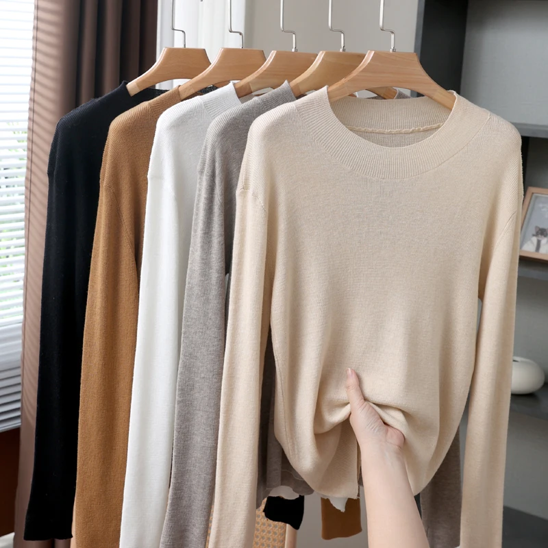 Maglione da donna in pura lana e cashmere al 100%, pullover con o-collo, maglione casual lavorato a maglia, nuovo maglione caldo di alta qualità a maniche lunghe invernale