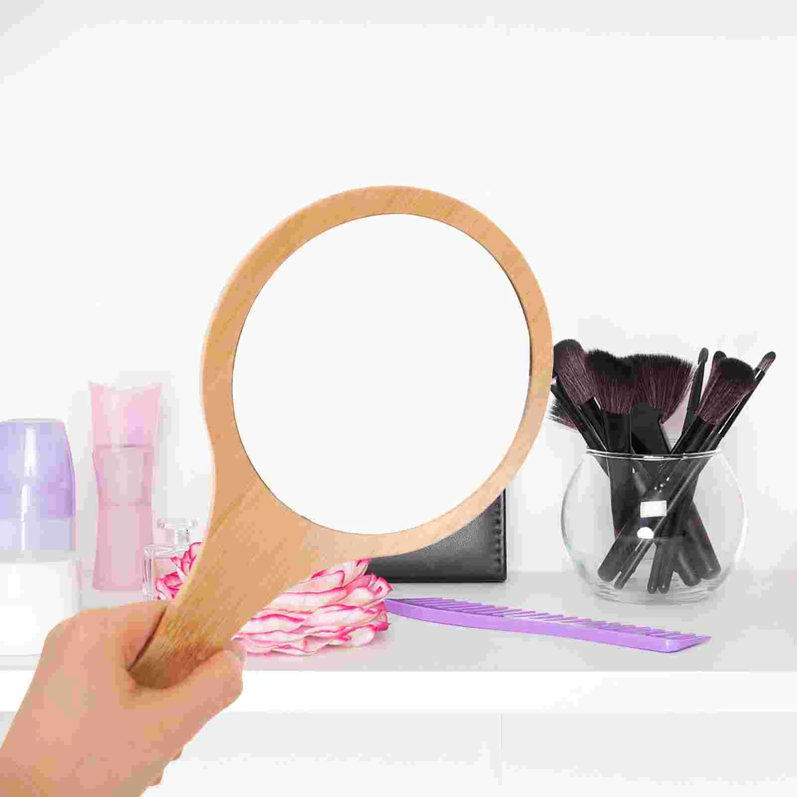 Makeup Mirrors Bamboo Vanity Hand Varnish Handheld Decorative Small Miss