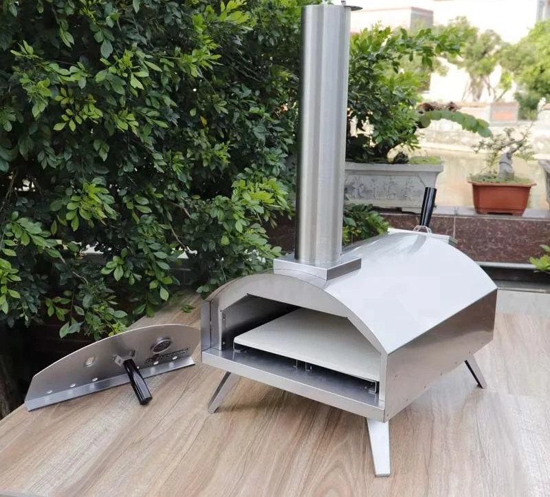 Estufa de Pizza de madera/pellets/carbón para techo de doble pared de acero inoxidable usada en el hogar, horno de Pizza de leña con puerta móvil