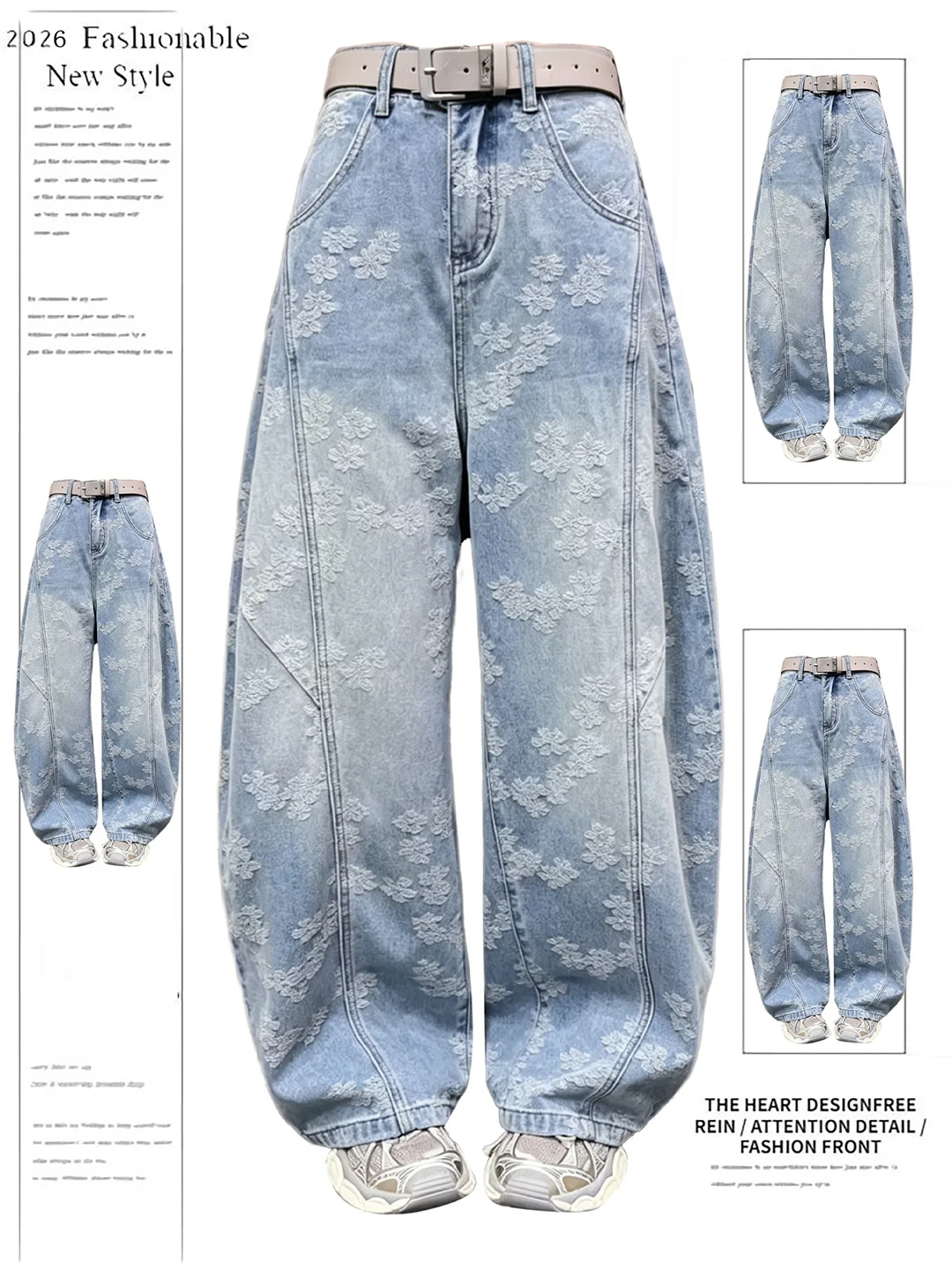 

American Retro Embroidered Denim Pants Women Summer New Design Loose Straight Wide Leg Long Pants Knife Jeans