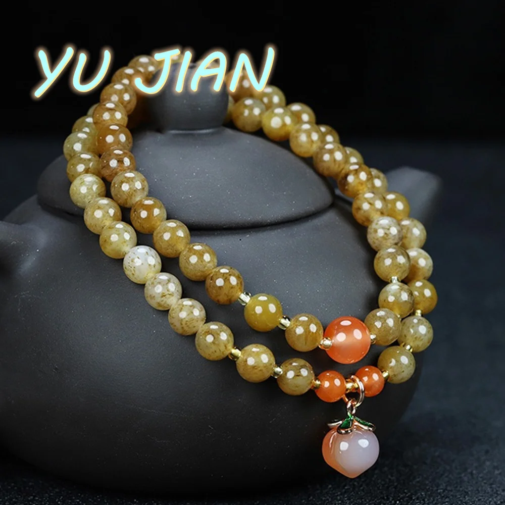 

Newest Boutique Bracelet Rare Natural Hetian Jade Candy Round Beads Bangles Sweet Elegant Handring Exquisite Chain Fine Jewelry