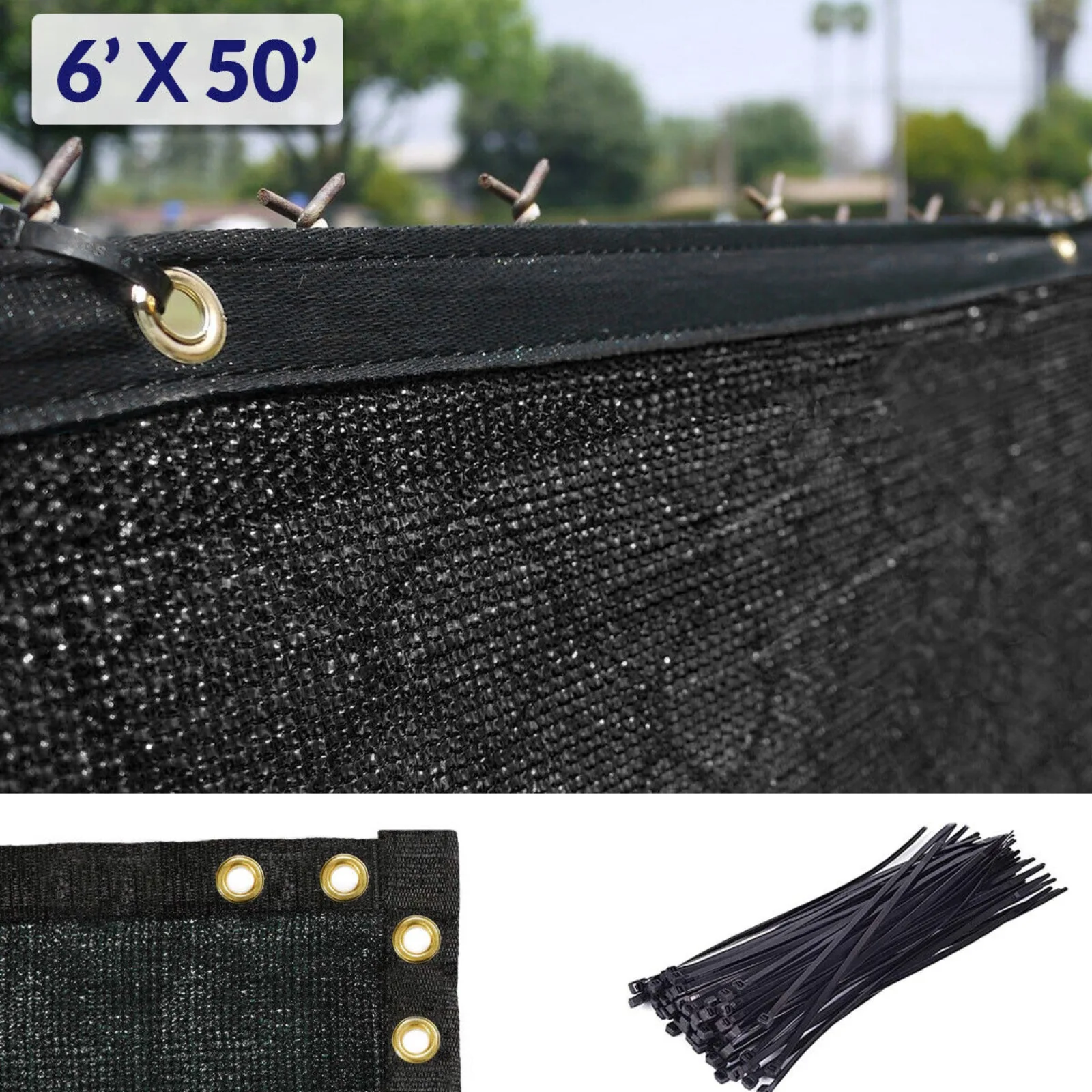 

6' x 50' Black Fence Privacy Screen, Backyard Fabric Mesh Tarp Garden Windscreen United States